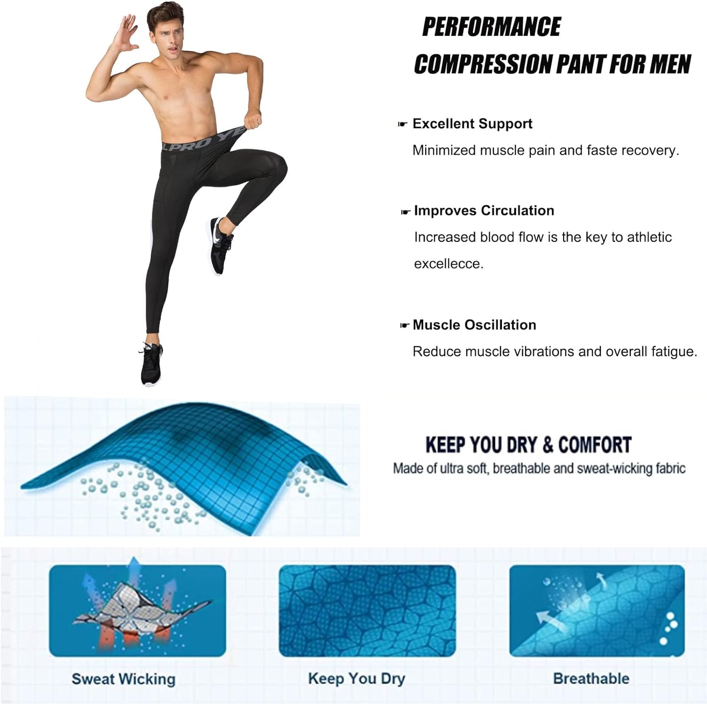 3 Pack Compression Pants Men with Pocket Workout Running Leggings Gym Tights Cool Dry Athletic Base Layer Bottoms