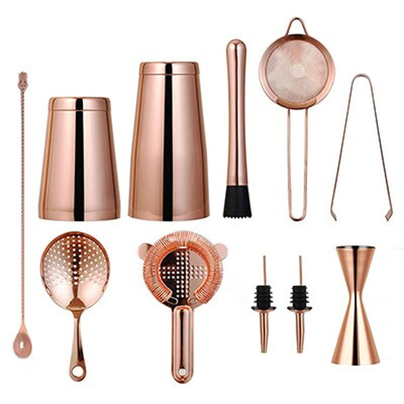 Cocktail Shaker Bar Set: Weighted Boston Shakers, Cocktail Strainer Set,Jigger, Muddler, Pineapple Bar Spoon, Ice Tong,Pourers