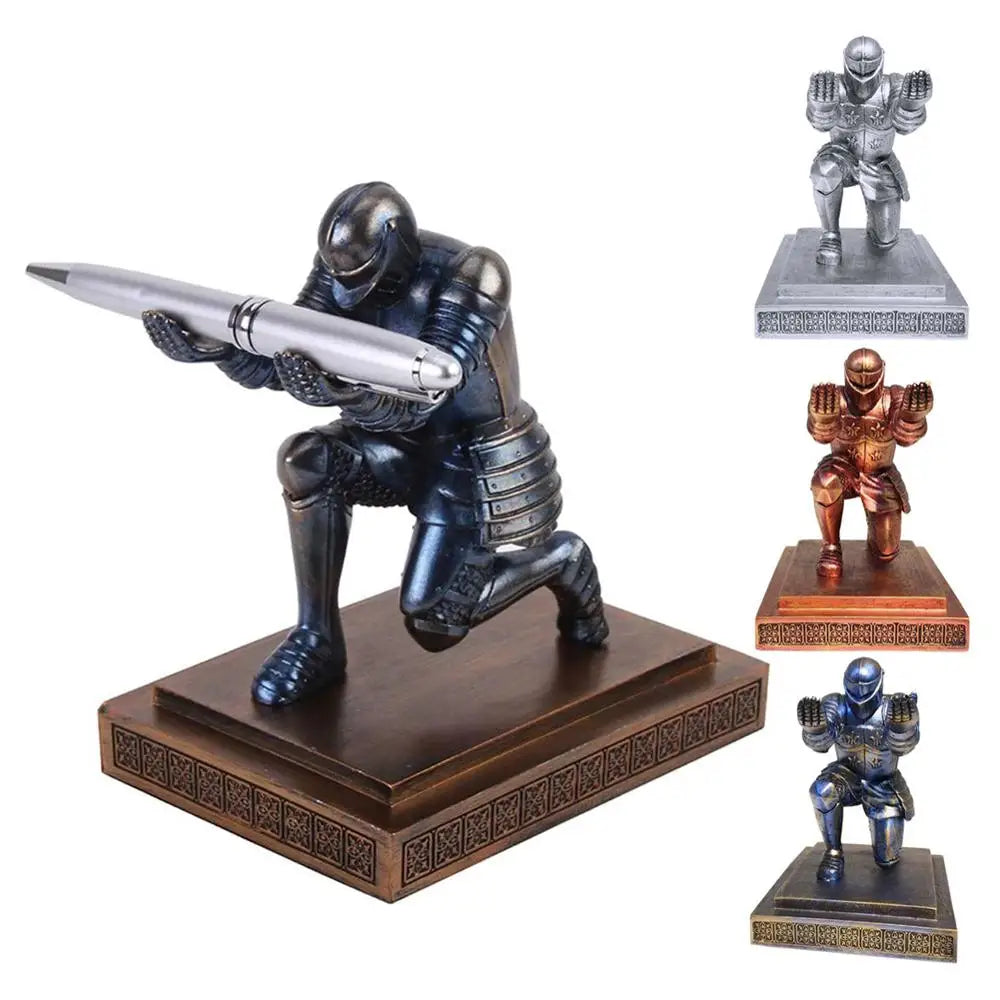 Bowing Medieval Knight Shape Desktop Decoration Pen Holder Stand Pen Cigar Desktop Holder Decoration Armor Soldier Statue Decor