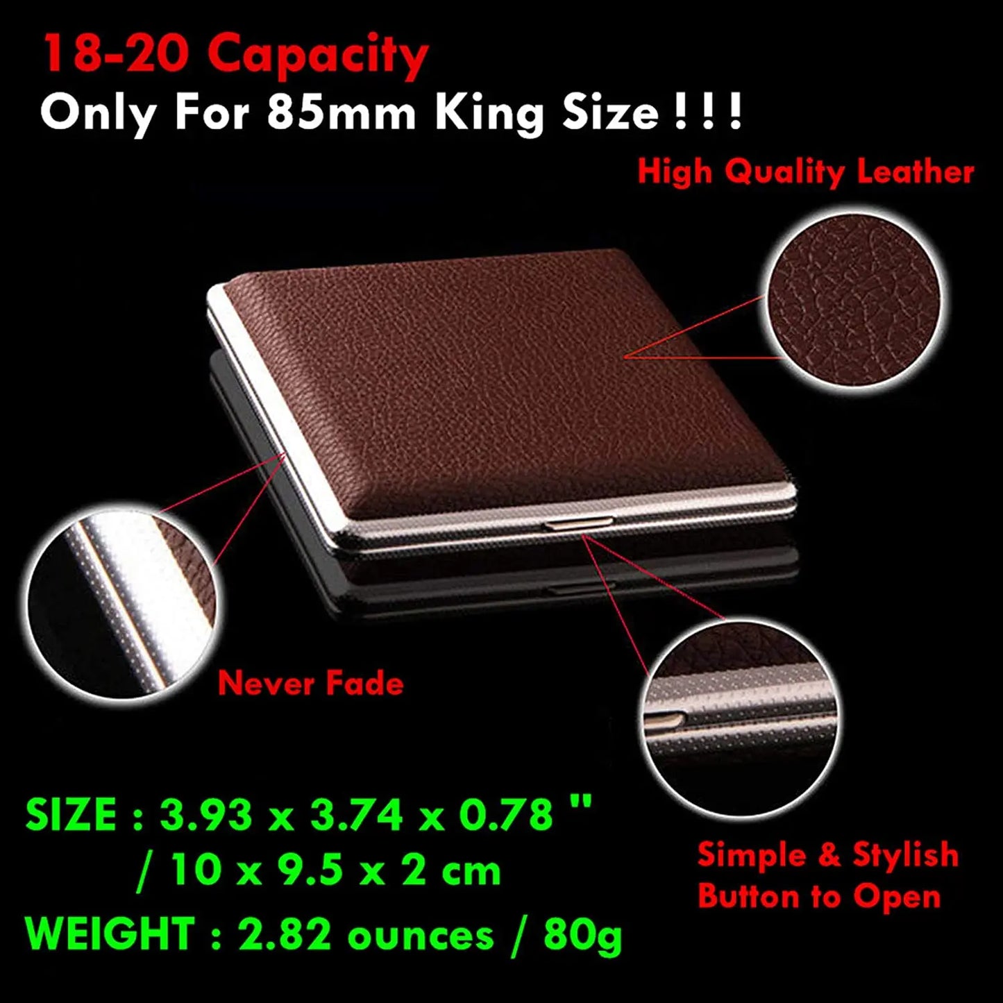 Gift for Men'S Leather Cigarette Box 20 Sticks Cigar Case Metal Leather Smoking Accessories Cigarette Lady Storage Cover Hold