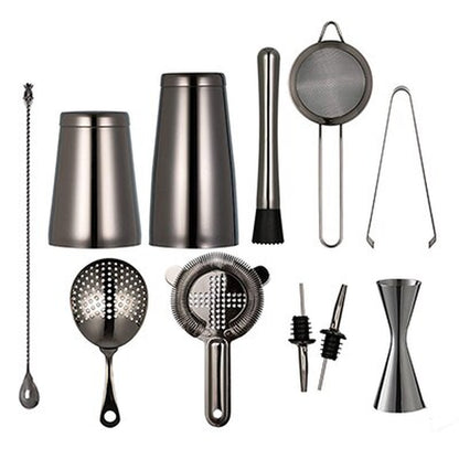 Cocktail Shaker Bar Set: Weighted Boston Shakers, Cocktail Strainer Set,Jigger, Muddler, Pineapple Bar Spoon, Ice Tong,Pourers