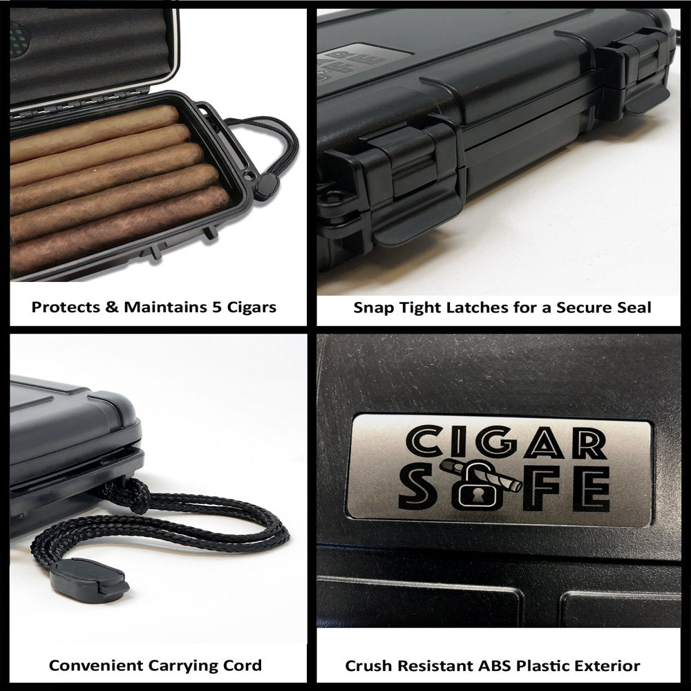 Group Cigar Safe Waterproof Travel Cigar Humidor Case - Holds up to 5 Cigars - Color: Black