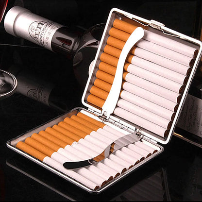 Gift for Men'S Leather Cigarette Box 20 Sticks Cigar Case Metal Leather Smoking Accessories Cigarette Lady Storage Cover Hold