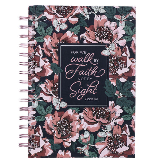 Inspirational Spiral Journal Lined Notebook for Women Walk by Faith 2 Cor. 5:7 Navy Blue 192 Ruled Pages, Large Wire Bound Hardcover (Hardcover)