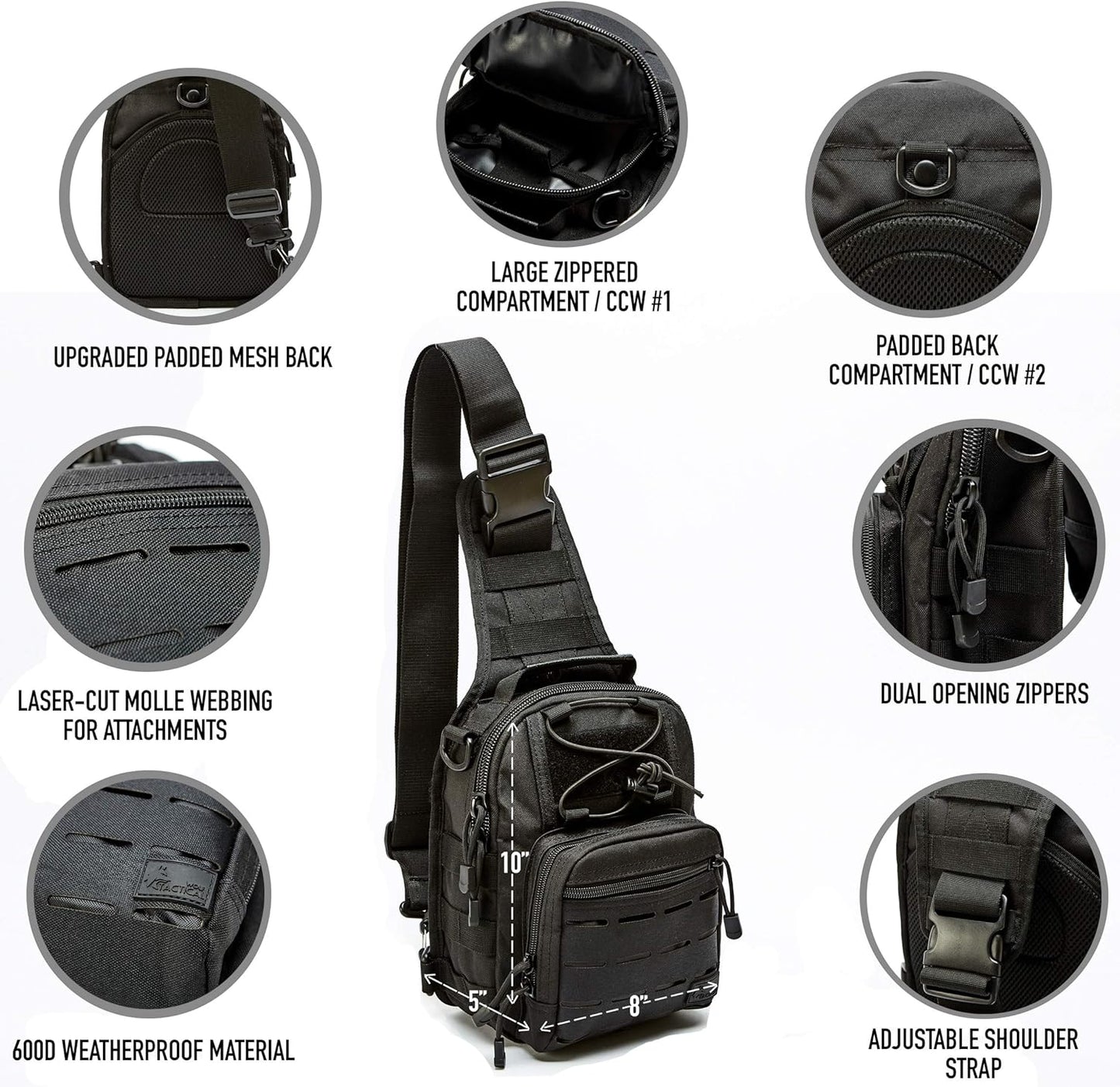 Compact EDC Sling Bag - Concealed Carry Shoulder Bag for Range, Travel, Hiking, Outdoor Sports