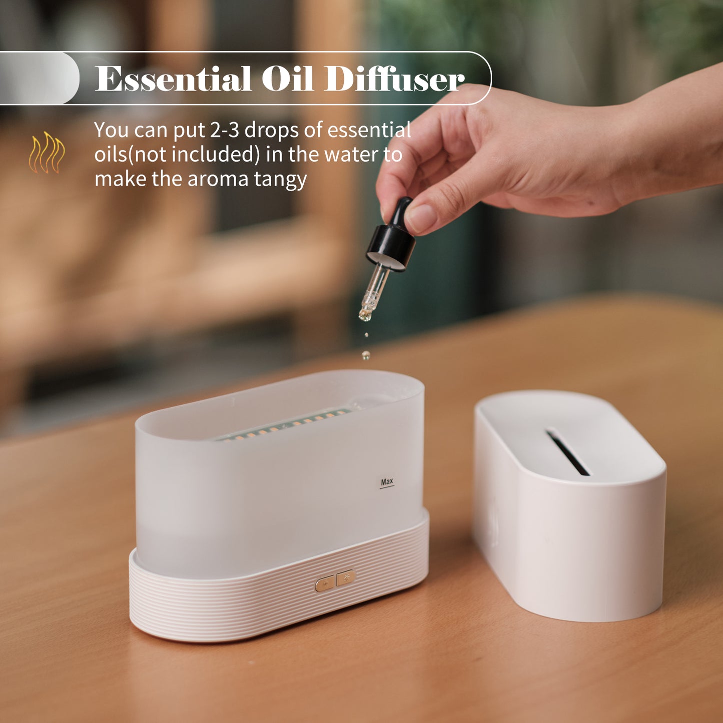 Aroma Diffuser with Flame Light Mist Humidifier Aromatherapy Diffuser with Waterless Auto-Off Protection for Spa Home Yoga Office