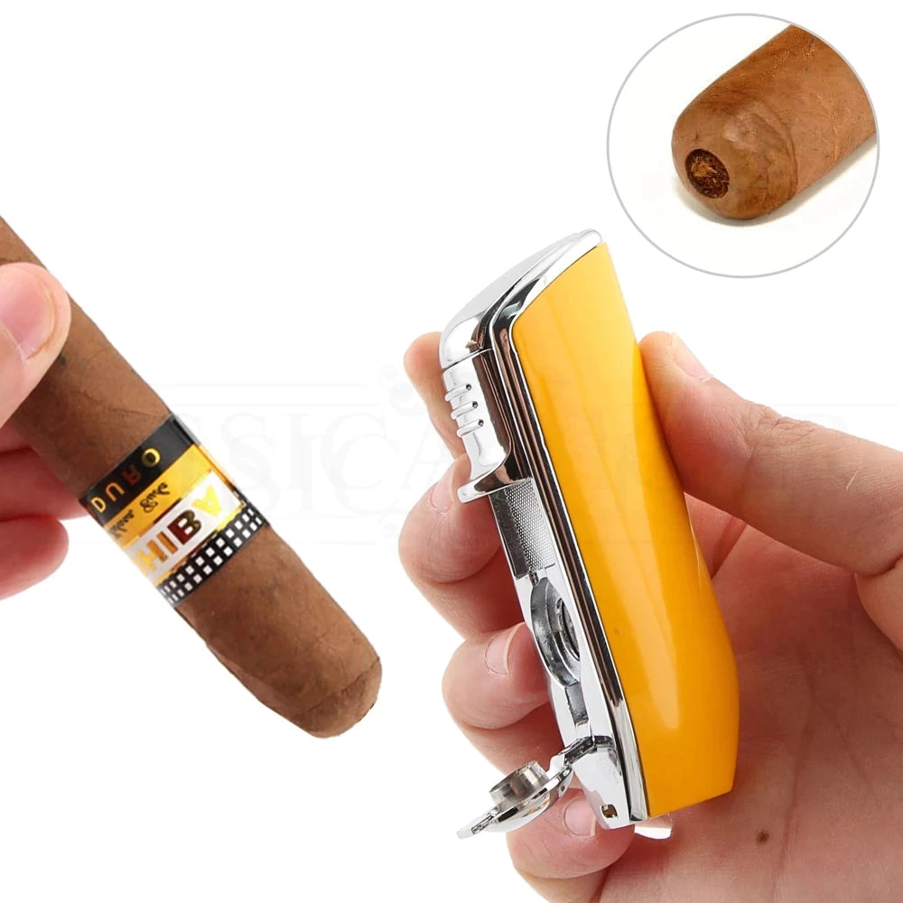 Mini Pocket Cigar Lighter Metal Windproof 3 Jet Blue Flame Torch Lighters for Cigar Smoking with Cigar Punch No Gift Box