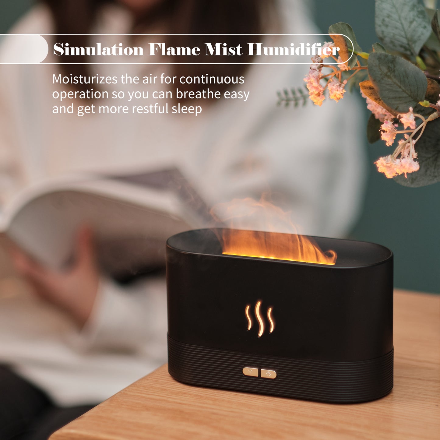 Aroma Diffuser with Flame Light Mist Humidifier Aromatherapy Diffuser with Waterless Auto-Off Protection for Spa Home Yoga Office